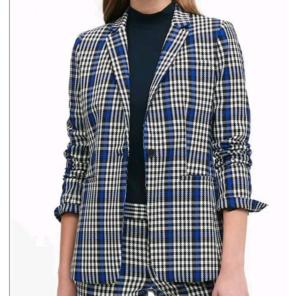 Banana Republic Long & Lean Blazer 4P Blue Plaid Glen Check Academic Preppy